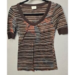 Vintage Y2K Womens Top Small Brown Striped Daytrips Bella Swan Twilight USA Made